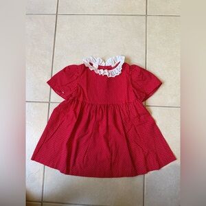Vintage Union Made ILGWU Dress Toddler Girl Size 3T Red White Polka Dot